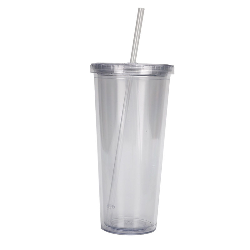 24oz Double Wall Clear Plastic Tumbler With Lid And Straw